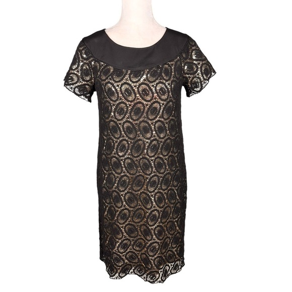 3.1 Phillip Lim mini cocktail dress black lace gold sequins 4 short sleeve - Picture 1 of 16